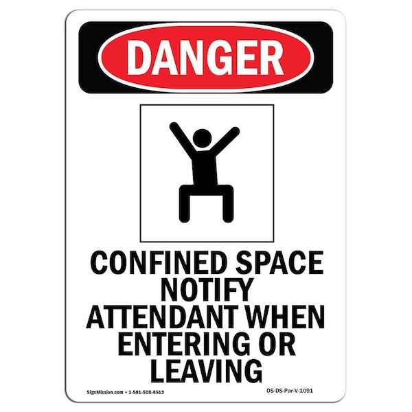 Signmission OSHA Danger Sign, Confined Space Notify, 14in X 10in Aluminum, 10" W, 14" H, Portrait OS-DS-A-1014-V-1091 - main